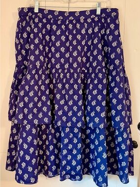 J. Crew Tiered cotton Floral Print Purple Skirt Size L NWT